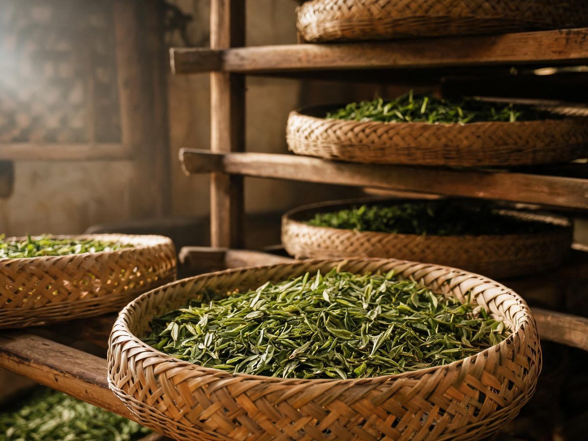 竹篾茶篓里的茶坯