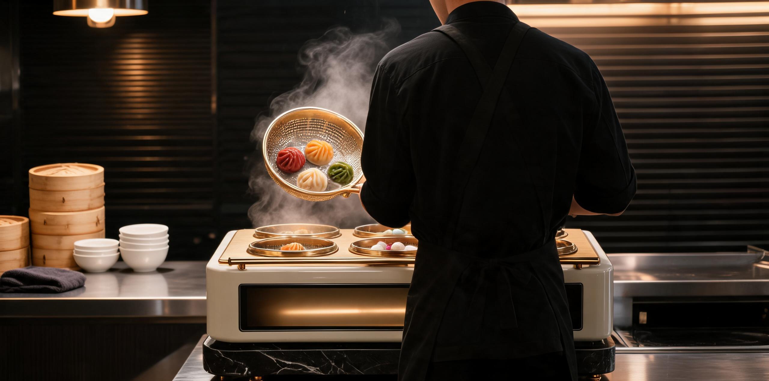木兰点门店柜台后的标准化操作间 五色茶饺出锅
