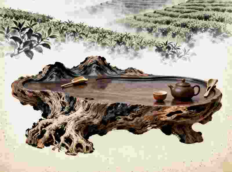 百年茶树根雕茶盘